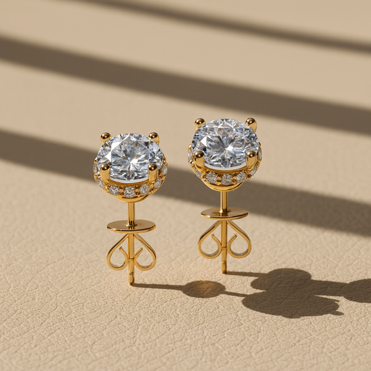 Radiant Halo Moissanite Earrings | 18K Gold-Plated Sterling Silver – Arvea