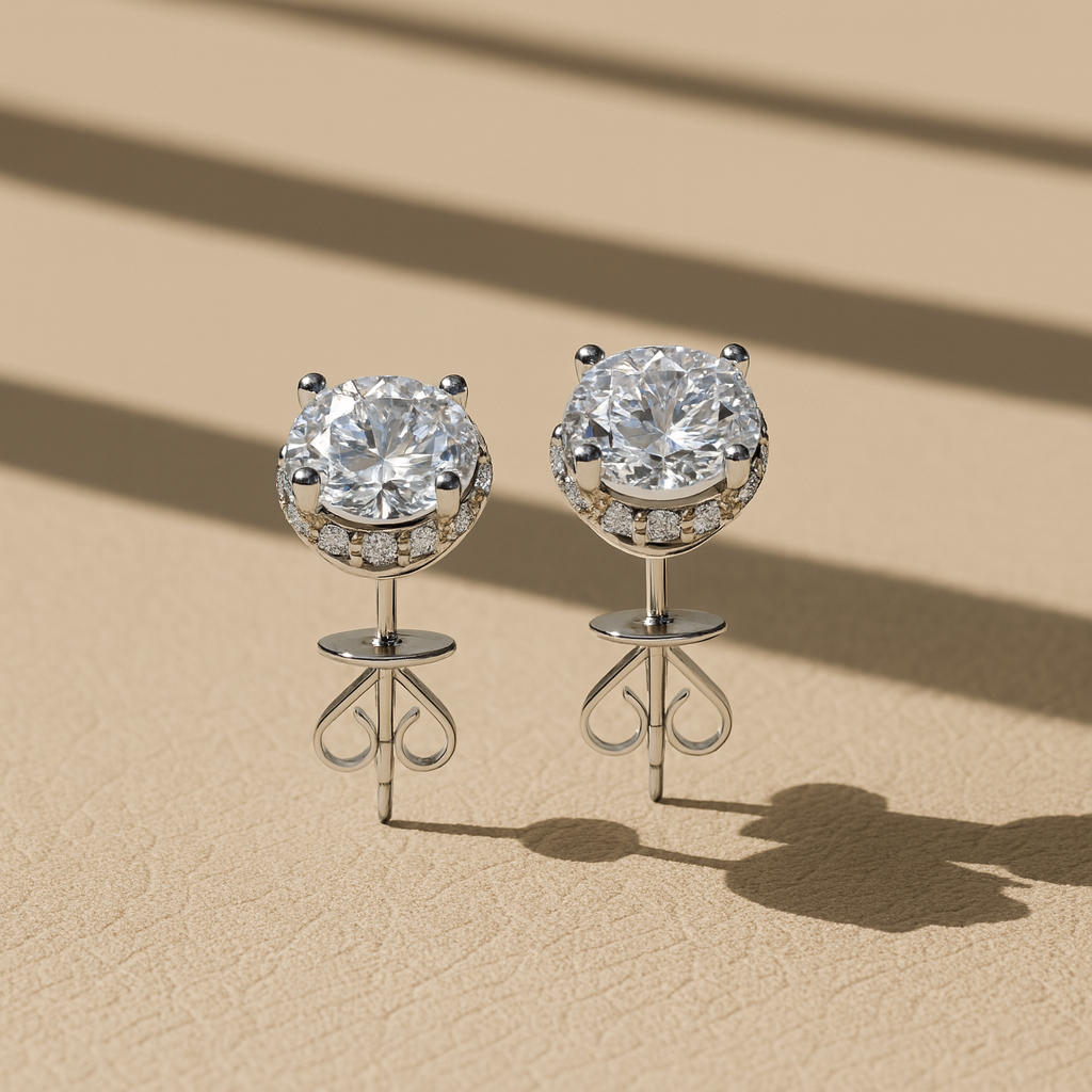 Radiant Halo Moissanite Earrings | 18K Gold-Plated Sterling Silver – Arvea