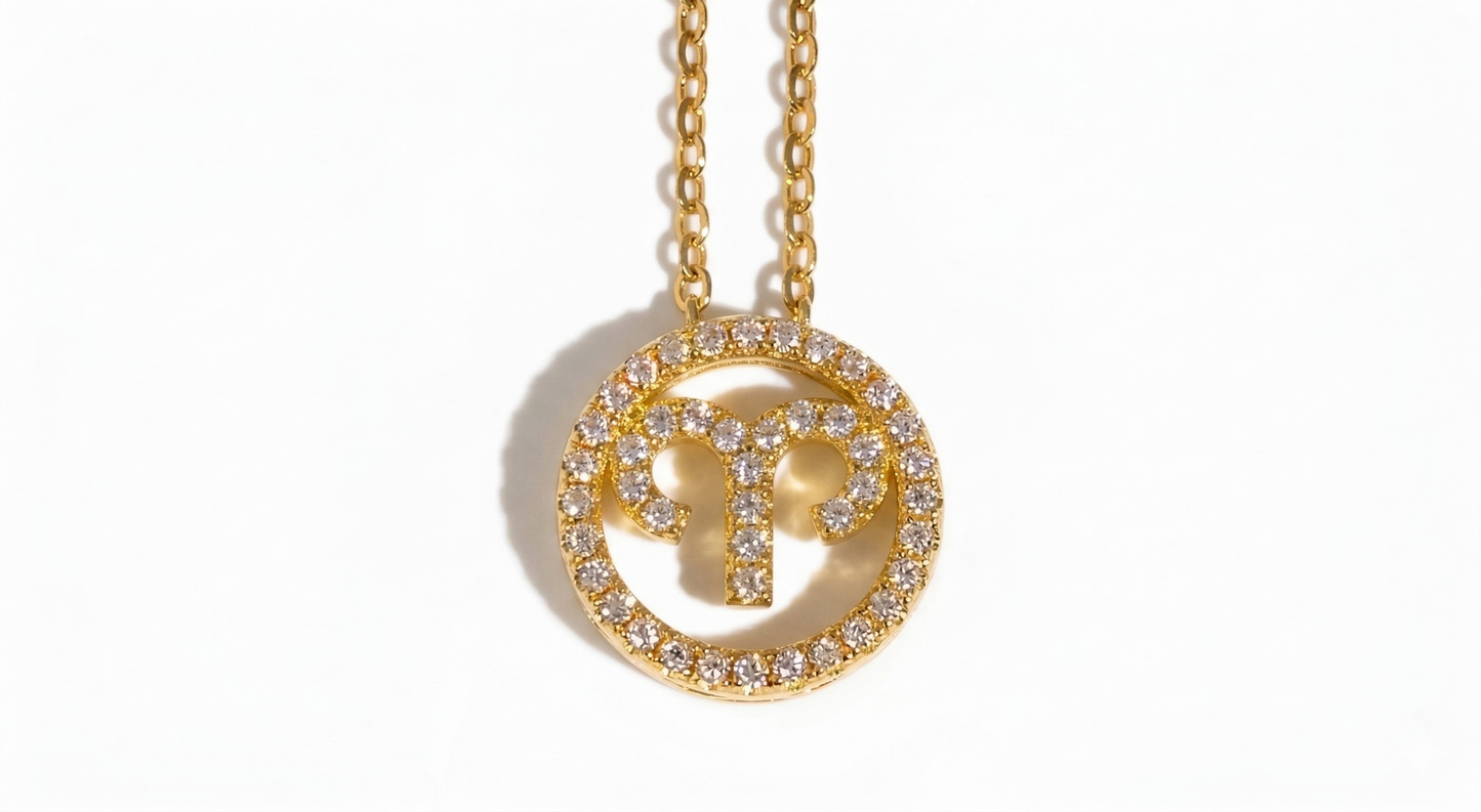 Aries zodiac pendant in 18k gold vermeil with lab-grown moissanite center stone - Arvea Jewelry