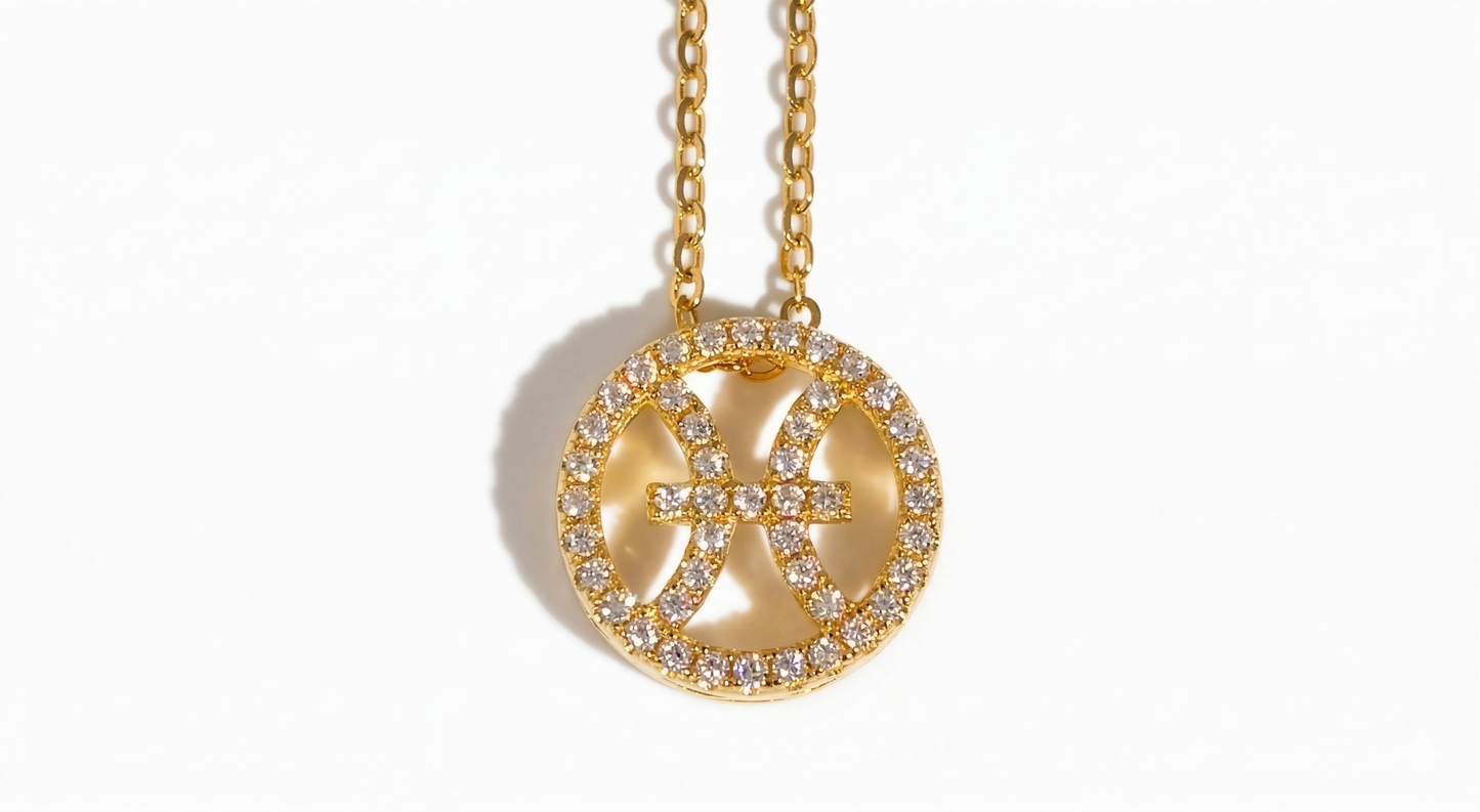 Pisces zodiac pendant in 18k gold vermeil with lab-grown moissanite center stone - Arvea Jewelry