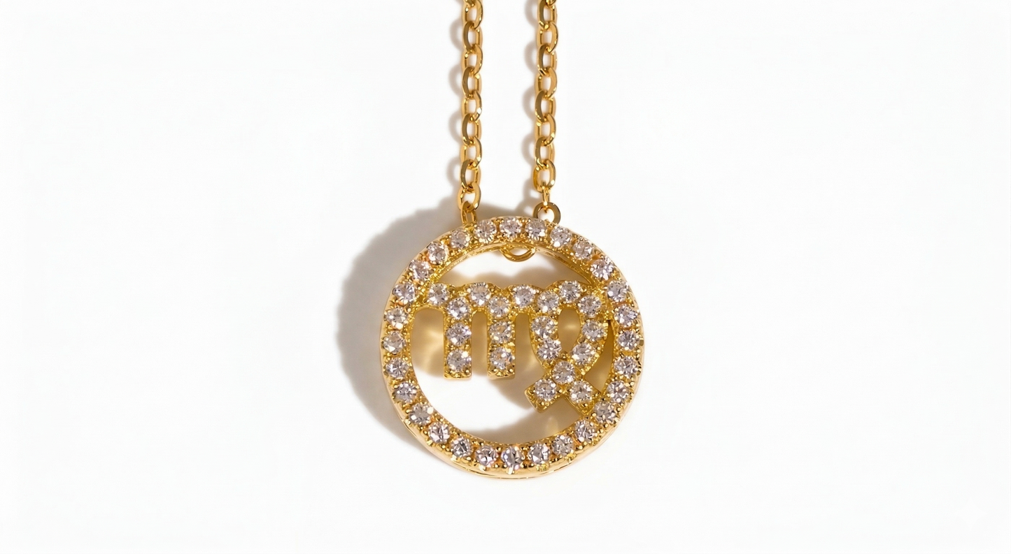 Virgo zodiac pendant in 18k gold vermeil with lab-grown moissanite center stone - Arvea Jewelry